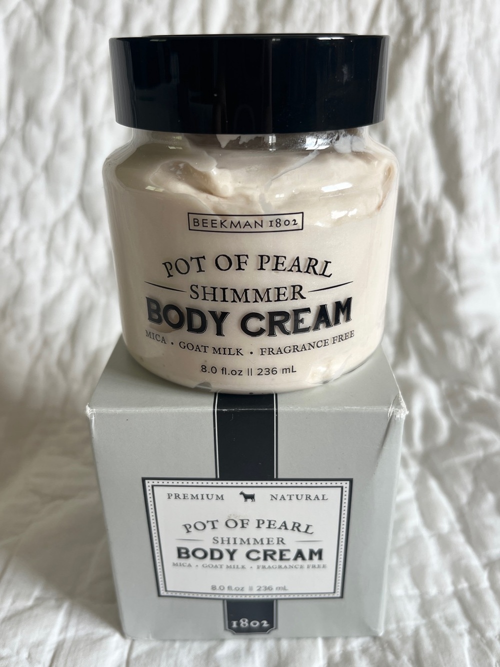New Sealed Beekman Pot of Pearl Shimmer Body Cream Fragrance Free 8 oz Goat Milk